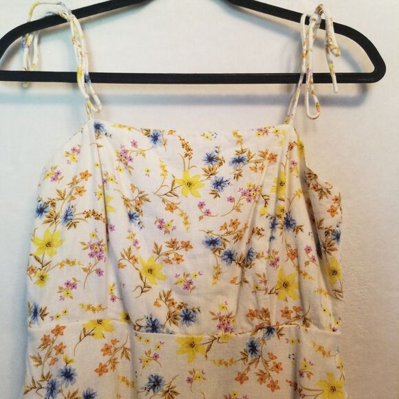 Old Navy Small Yellow Floral Sundress Smocked Back Tie Straps Linen Blend Boho - Picture 3 of 10